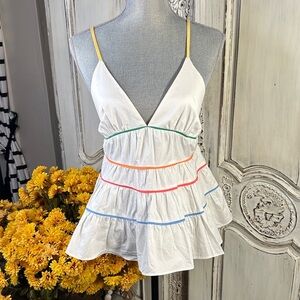 Do + Be White Tiered Spaghetti Strap Babydoll Cotton Top